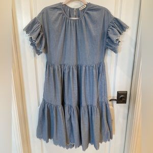 Ulla Johnson Rosemarie Chambray cotton short sleeve tiered dress size 2